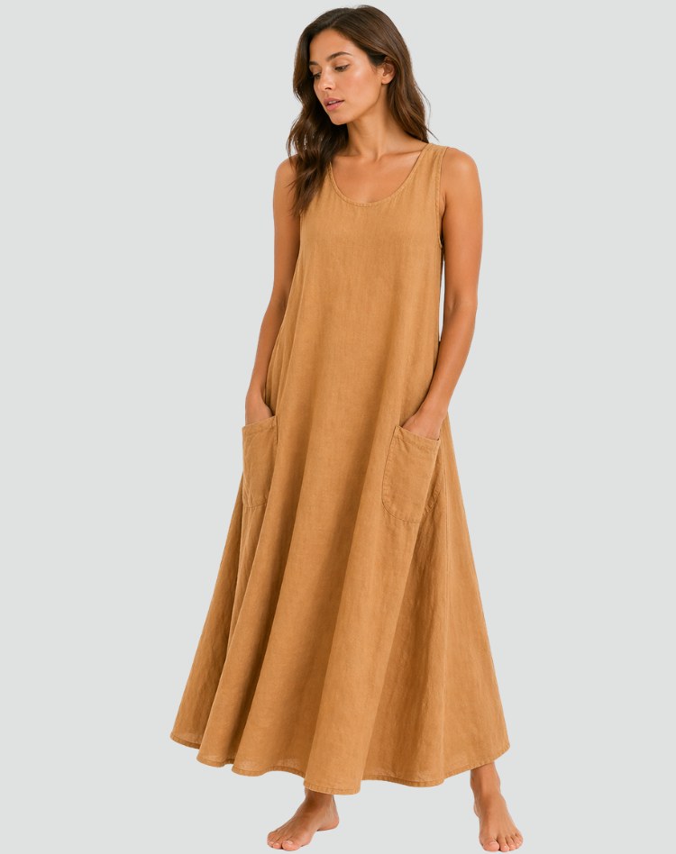 Sleeveless A-Line Maxi Dress with Pockets, Summer Dress 9