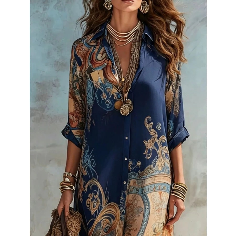 Maxi Summer Dress, Paisley Button Down Shirt Dress Plus Size 10