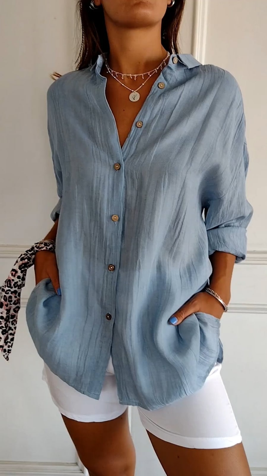 Oversized Button Down Linen Shirt with Relaxed Fit 9