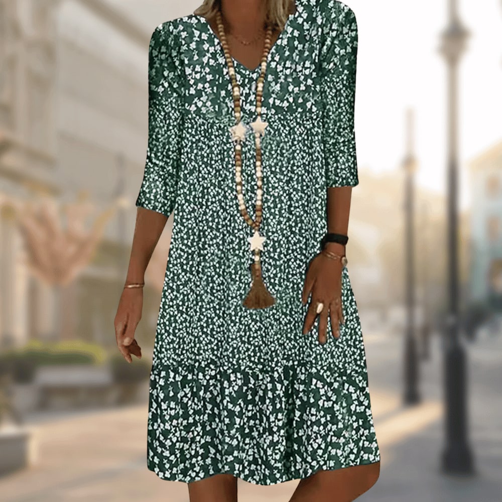 Ditsy Floral Sundress, V Neck Dress with Tiered Hem 5