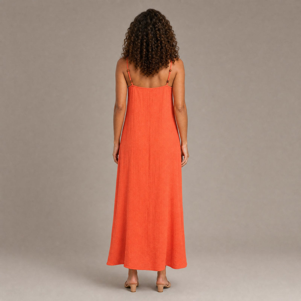 Back view of the flame cotton gauze beach cover up dress