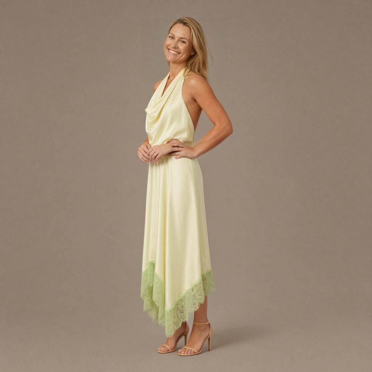Backless Halter Silk Maxi Dress