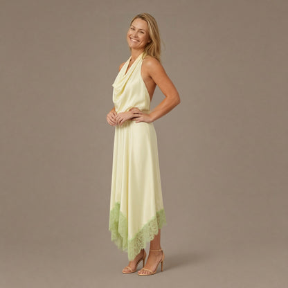 Backless Halter Silk Maxi Dress