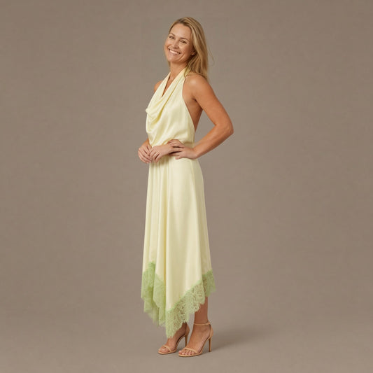 Backless Halter Silk Maxi Dress