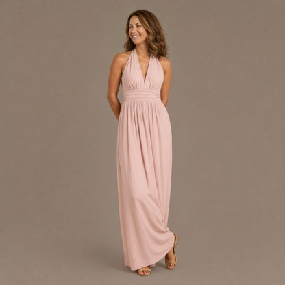 Boho Cotton Linen Halter Maxi Dress