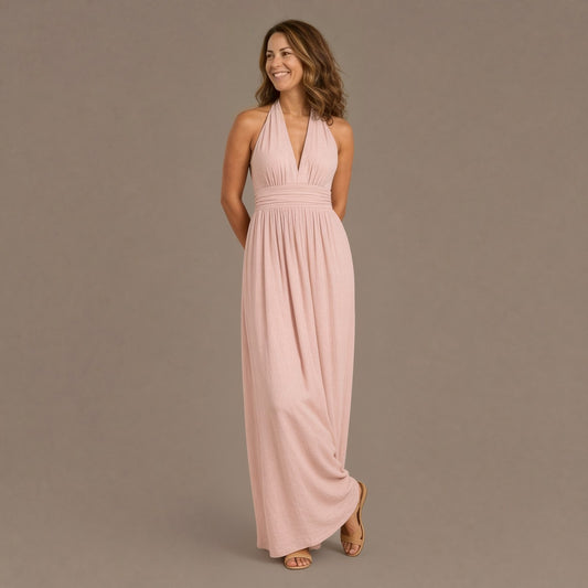 Boho Cotton Linen Halter Maxi Dress