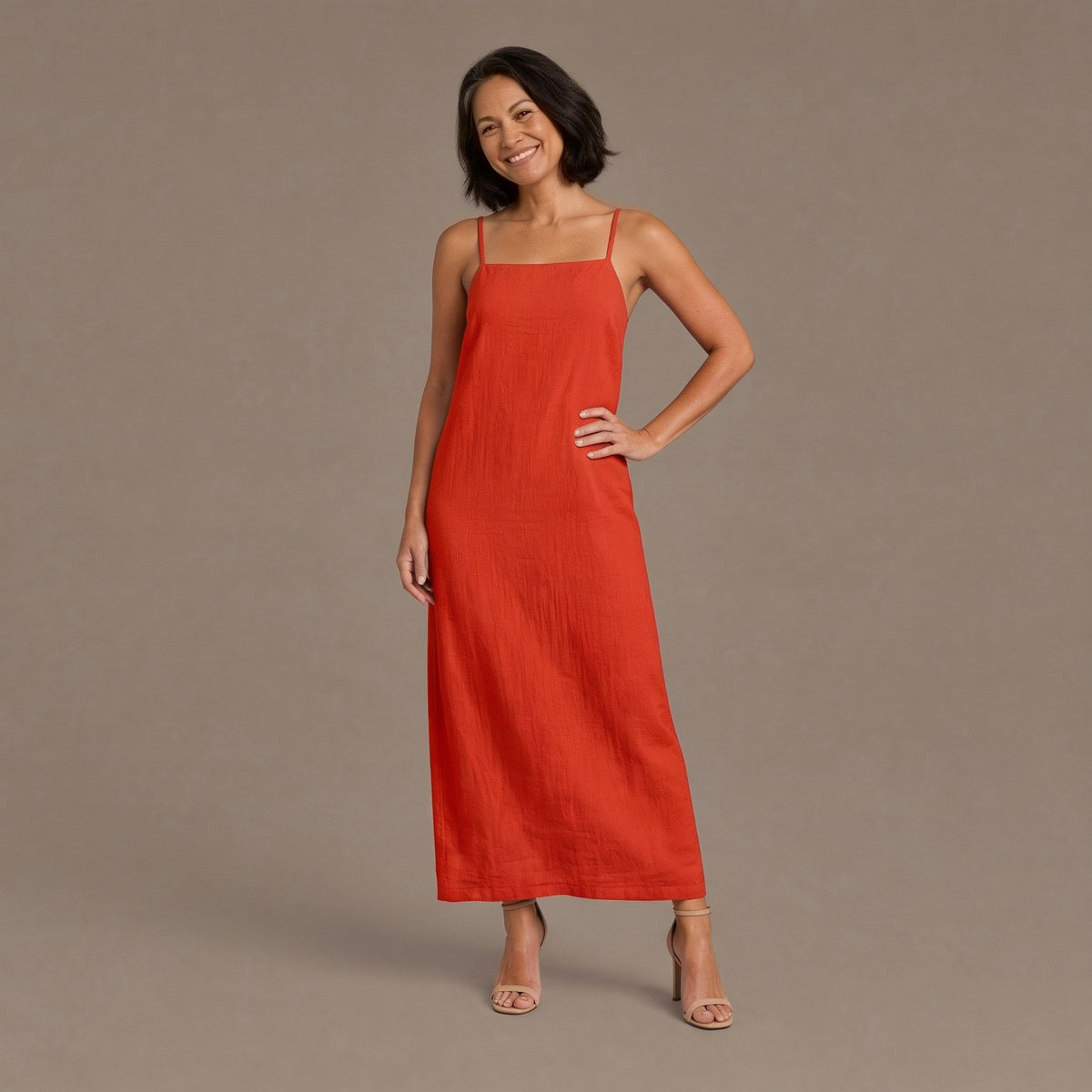 Boho Square Neck Strappy Maxi Dress with Relaxed Fit
