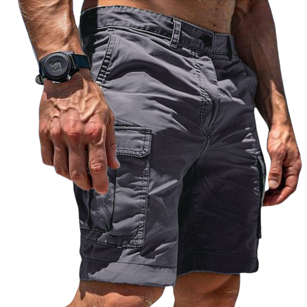Grey utility cargo shorts for men