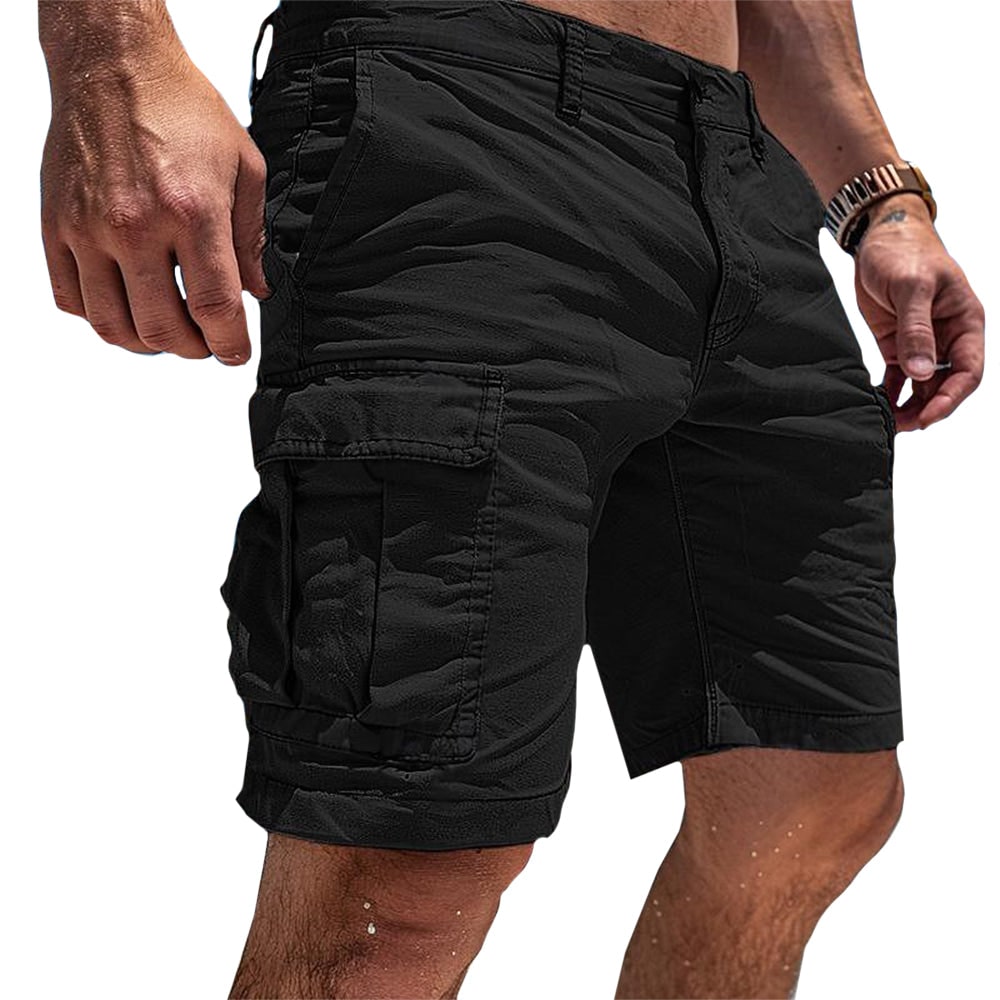 Black utility cargo shorts for men