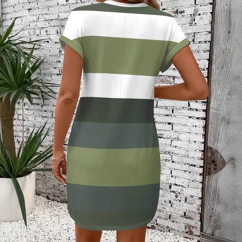 Green and white colour block dress back view 3