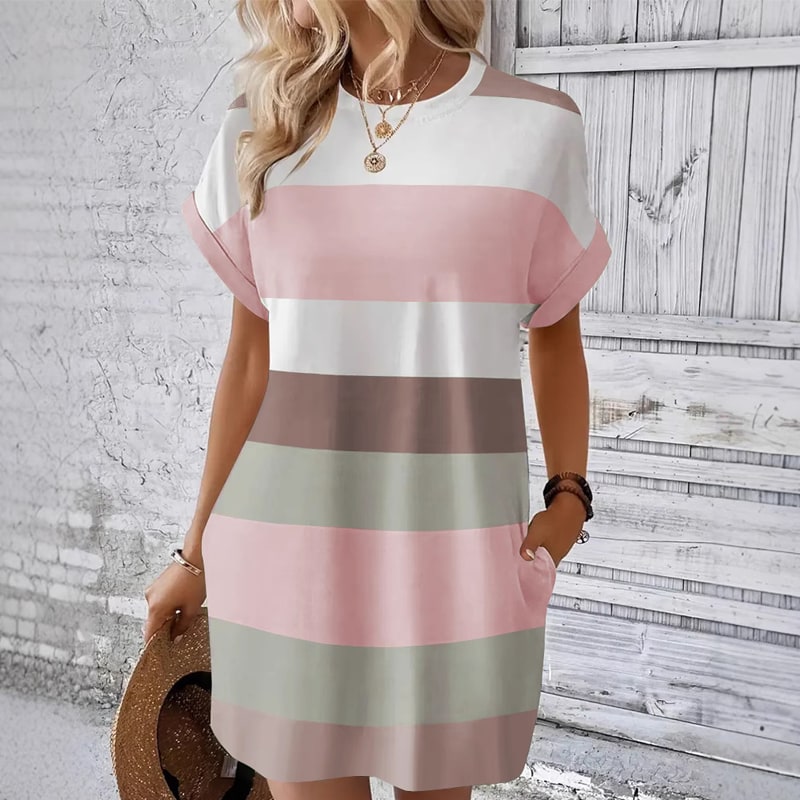 Pink grey and white colour block T-shirt dress 4