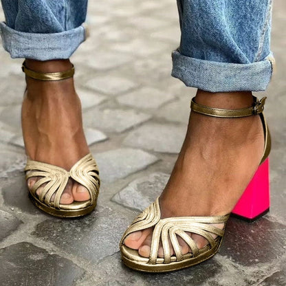 Heels Classic Platform Block with Ankle Strap and Open Toe 2