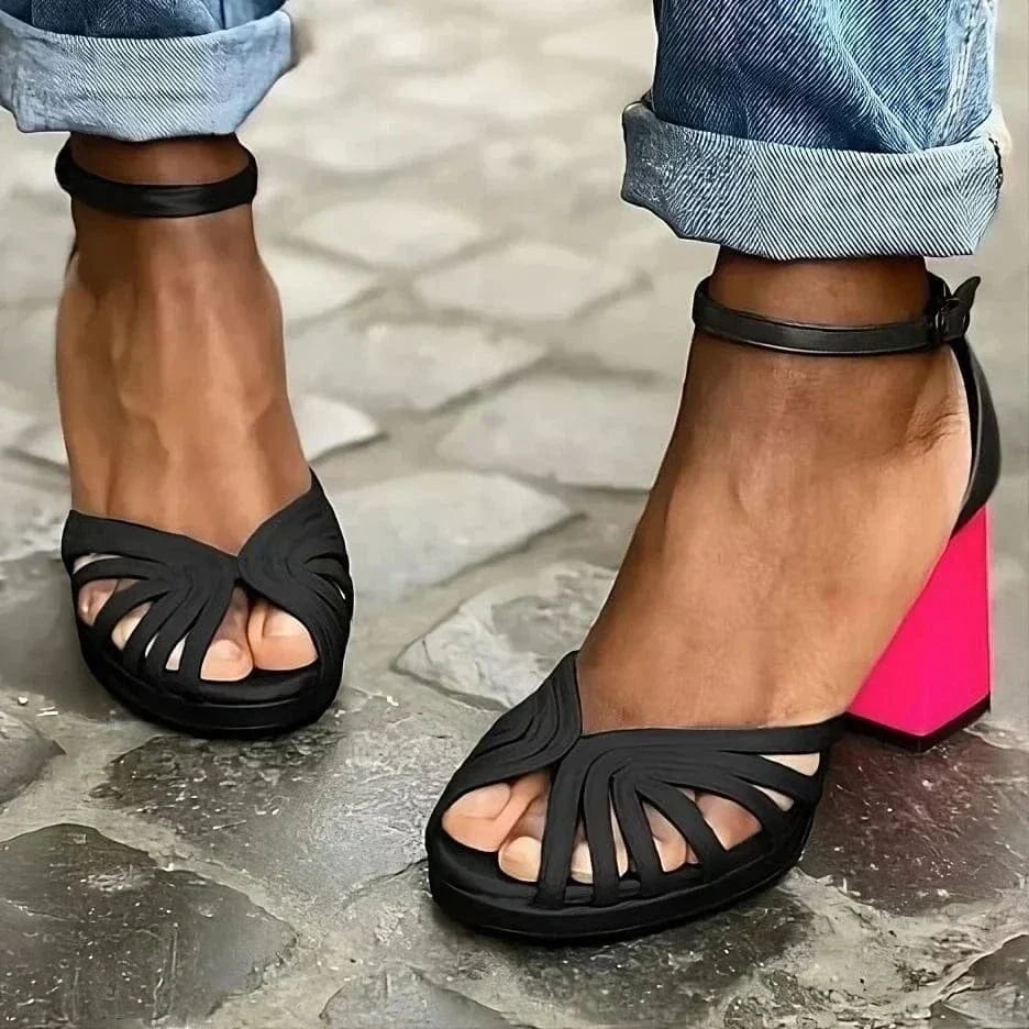 Heels Classic Platform Block with Ankle Strap and Open Toe 4
