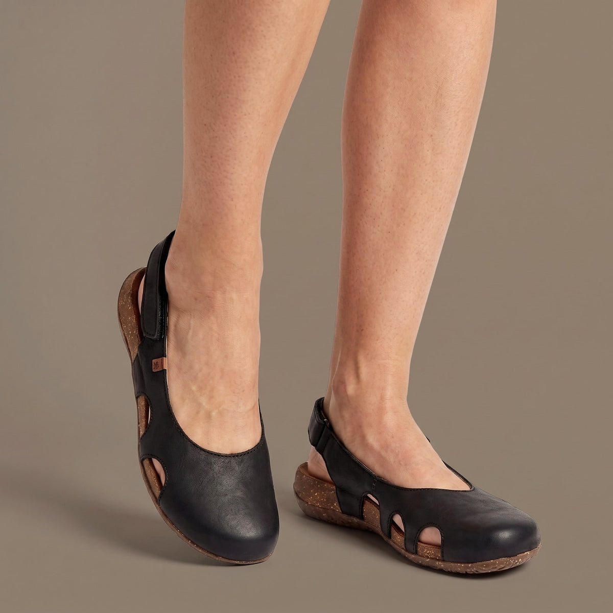 Sandals with Closed Toe, Slingback Cut Out Flats, Cork Sole 1