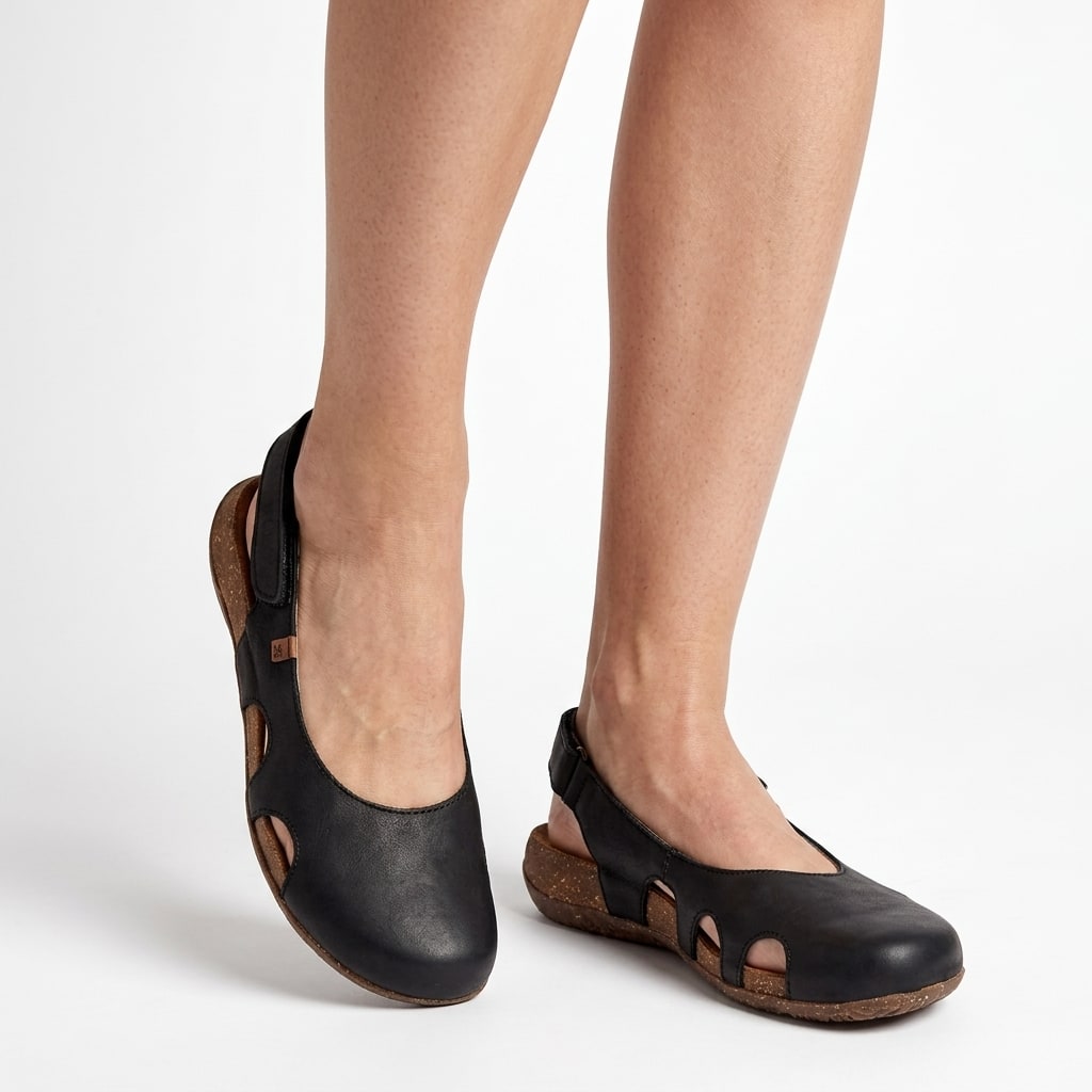 Sandals with Closed Toe, Slingback Cut Out Flats, Cork Sole 2