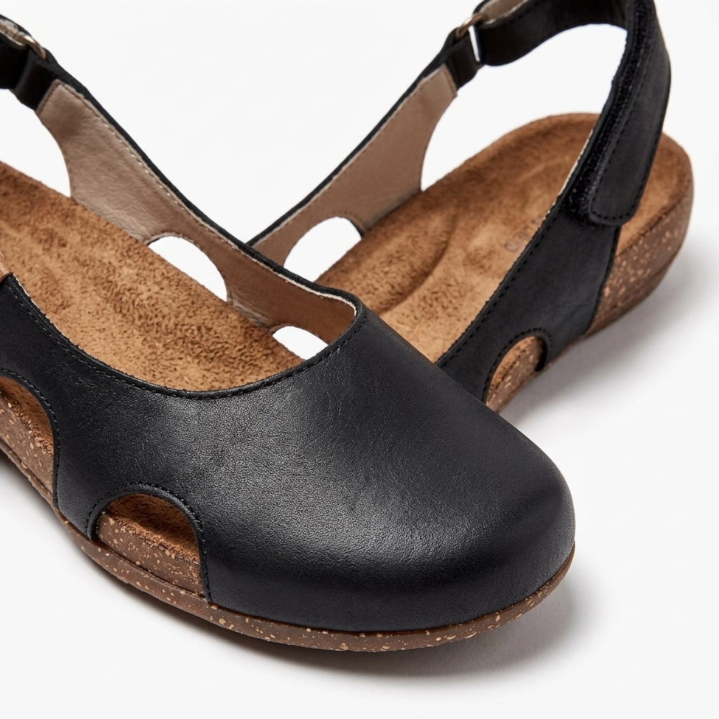 Sandals with Closed Toe, Slingback Cut Out Flats, Cork Sole 4
