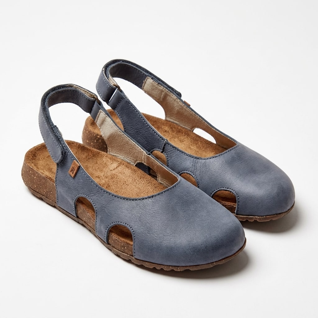 Sandals with Closed Toe, Slingback Cut Out Flats, Cork Sole 5