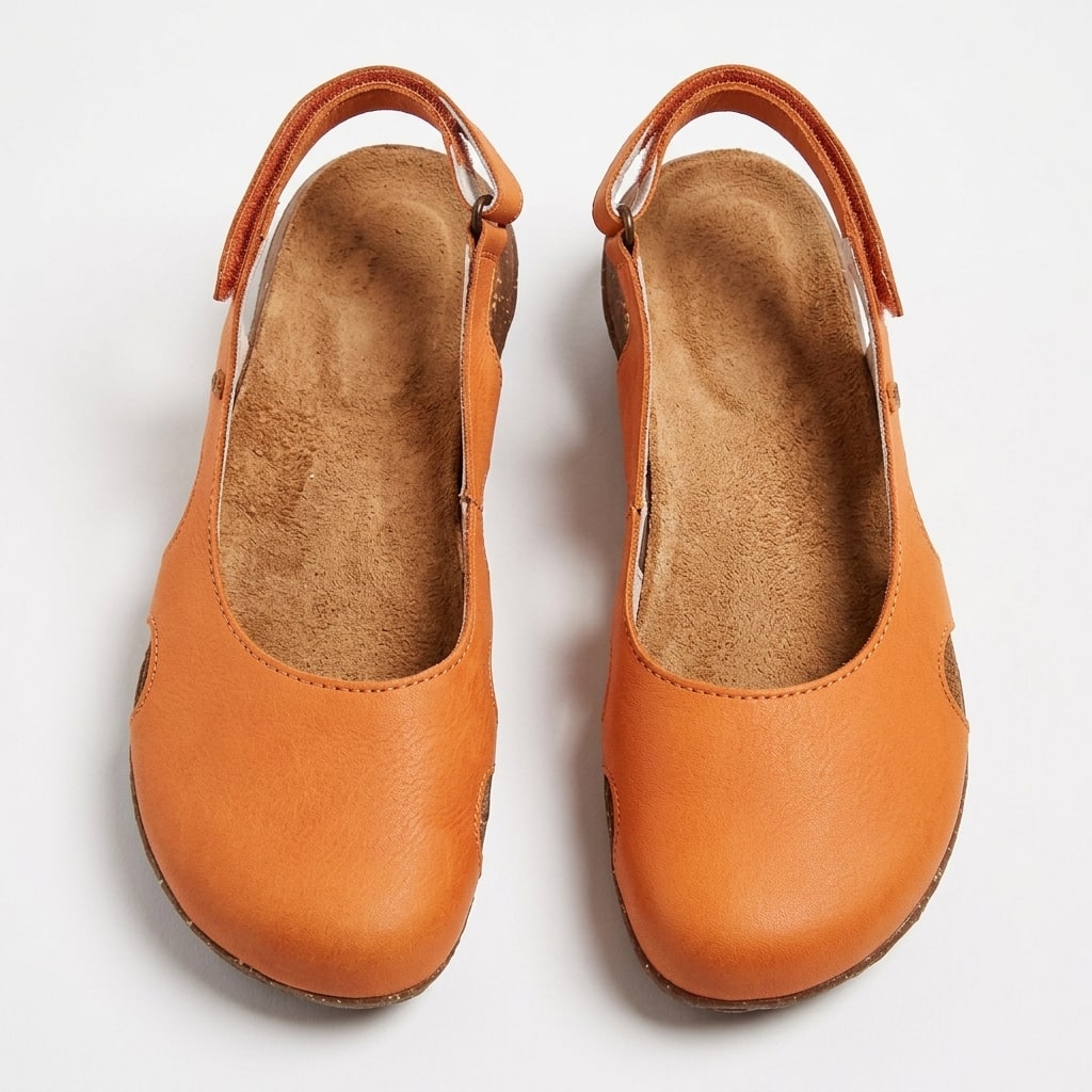 Sandals with Closed Toe, Slingback Cut Out Flats, Cork Sole 6