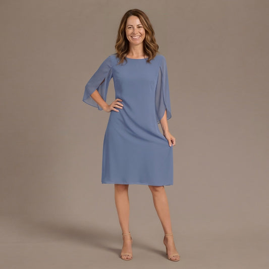 Cocktail Dress, Elegant Midi Dress with Layered Split Sleeves and Round Neck