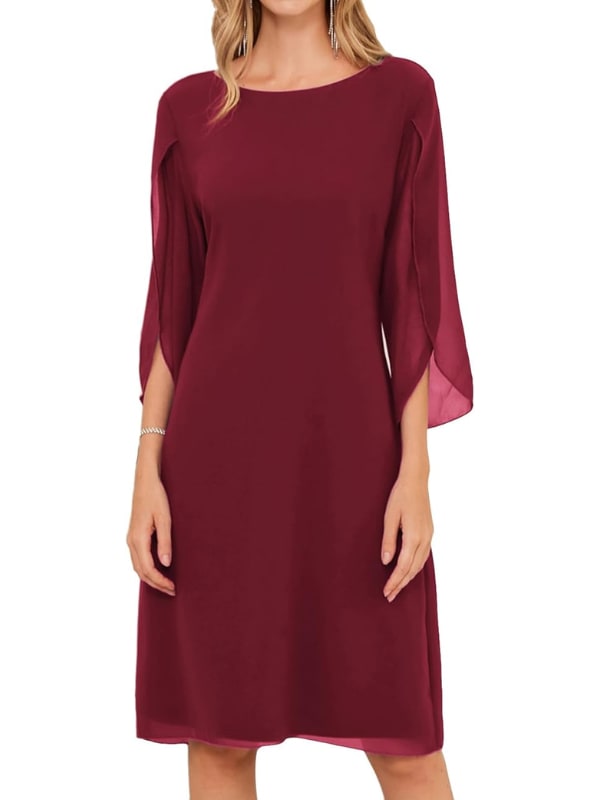 Cocktail Dress, Elegant Midi Dress with Layered Sleeves 3