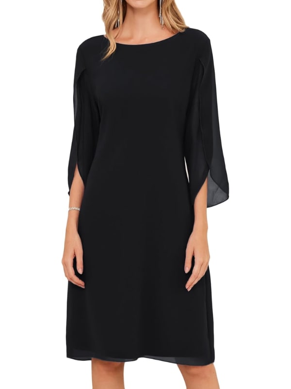 Cocktail Dress, Elegant Midi Dress with Layered Sleeves 4
