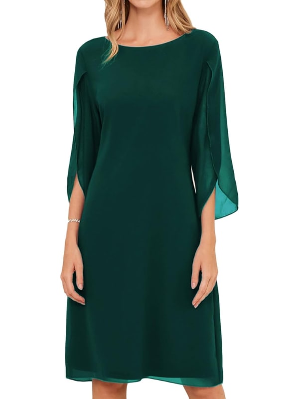 Cocktail Dress, Elegant Midi Dress with Layered Sleeves 5