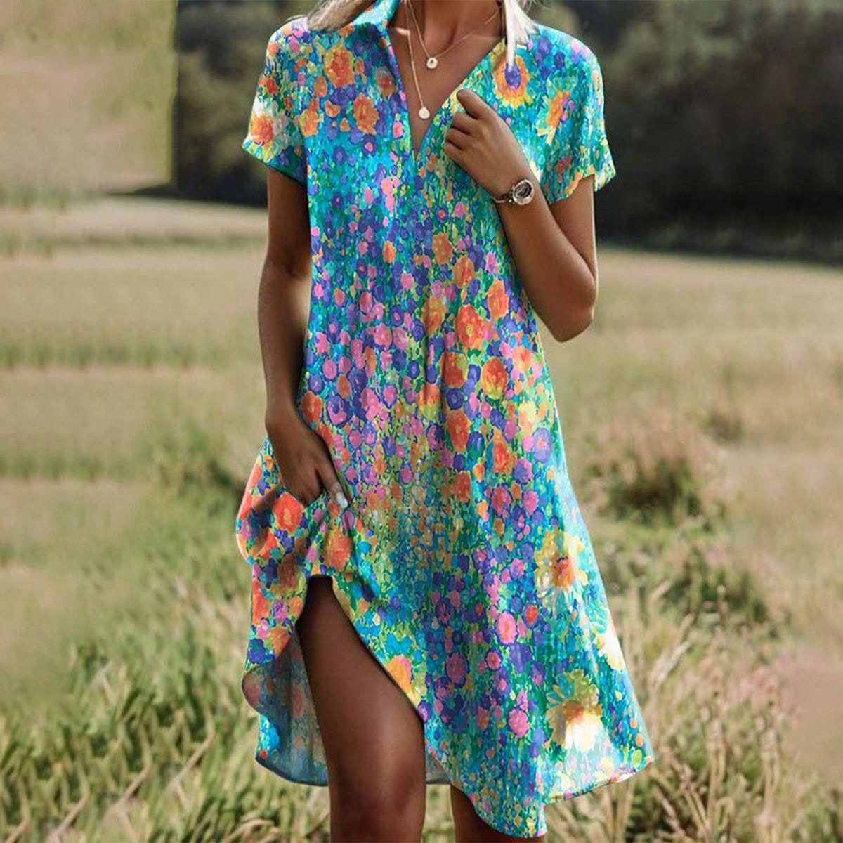 Cocktail Dress Red Dot, Boho Chic Summer Dress Short Sleeve 3