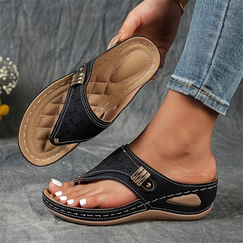 Comfort Toe Post Wedge Sandals with Cushioned Footbed 2