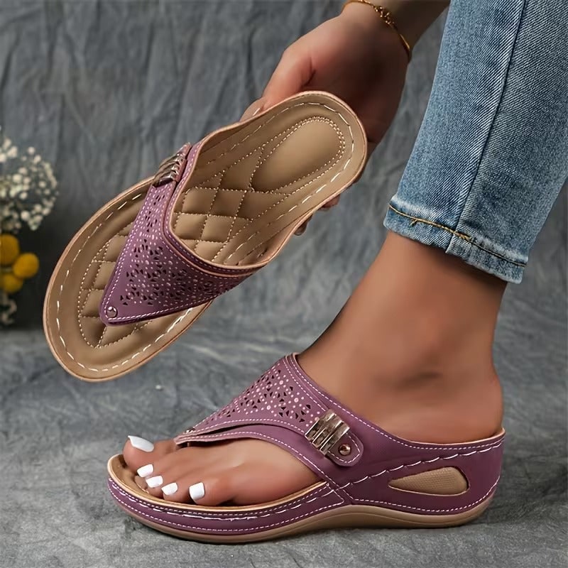 Comfort Toe Post Wedge Sandals with Cushioned Footbed 3