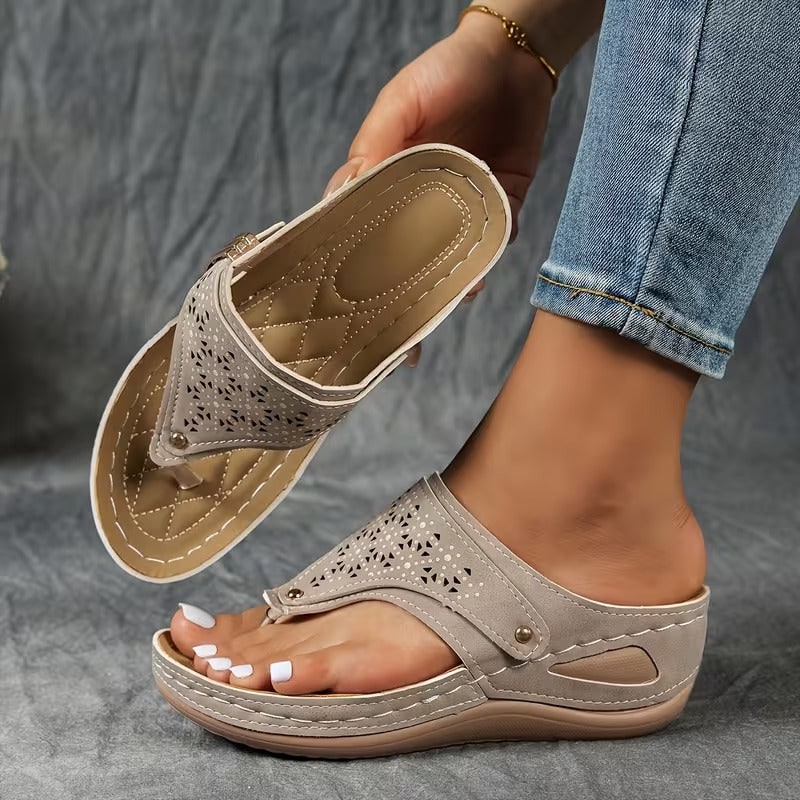 Comfort Toe Post Wedge Sandals with Cushioned Footbed 4