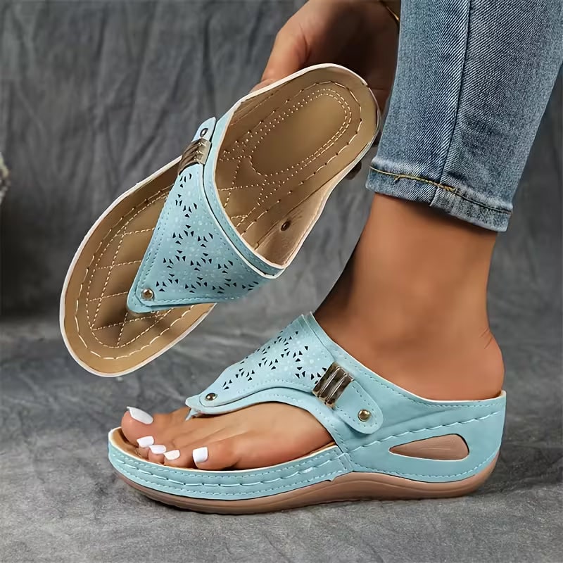 Comfort Toe Post Wedge Sandals with Cushioned Footbed 5