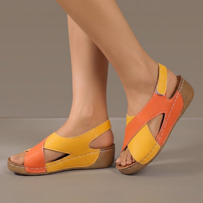 Crossover Strap Wedge Sandals with Hook and Loop Slingback