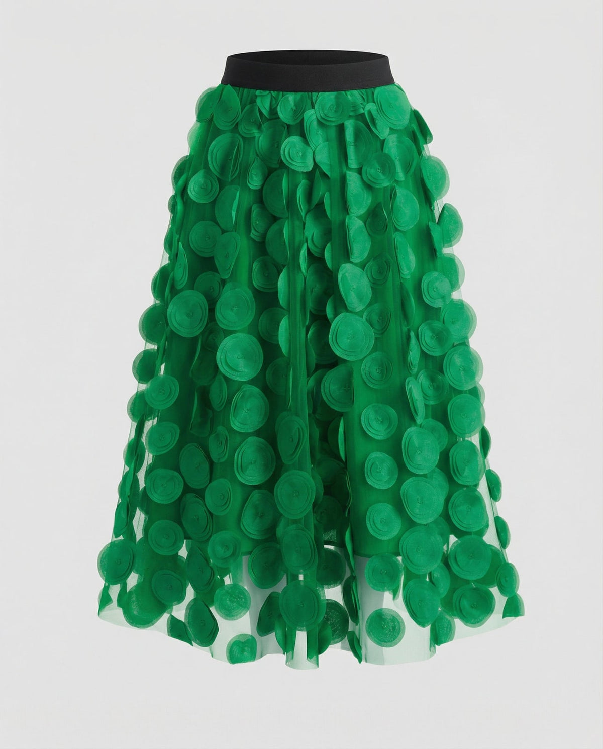 Light Green polka dot tulle midi skirt with elastic waistband