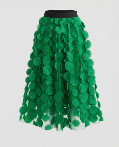 Light Green polka dot tulle midi skirt with elastic waistband