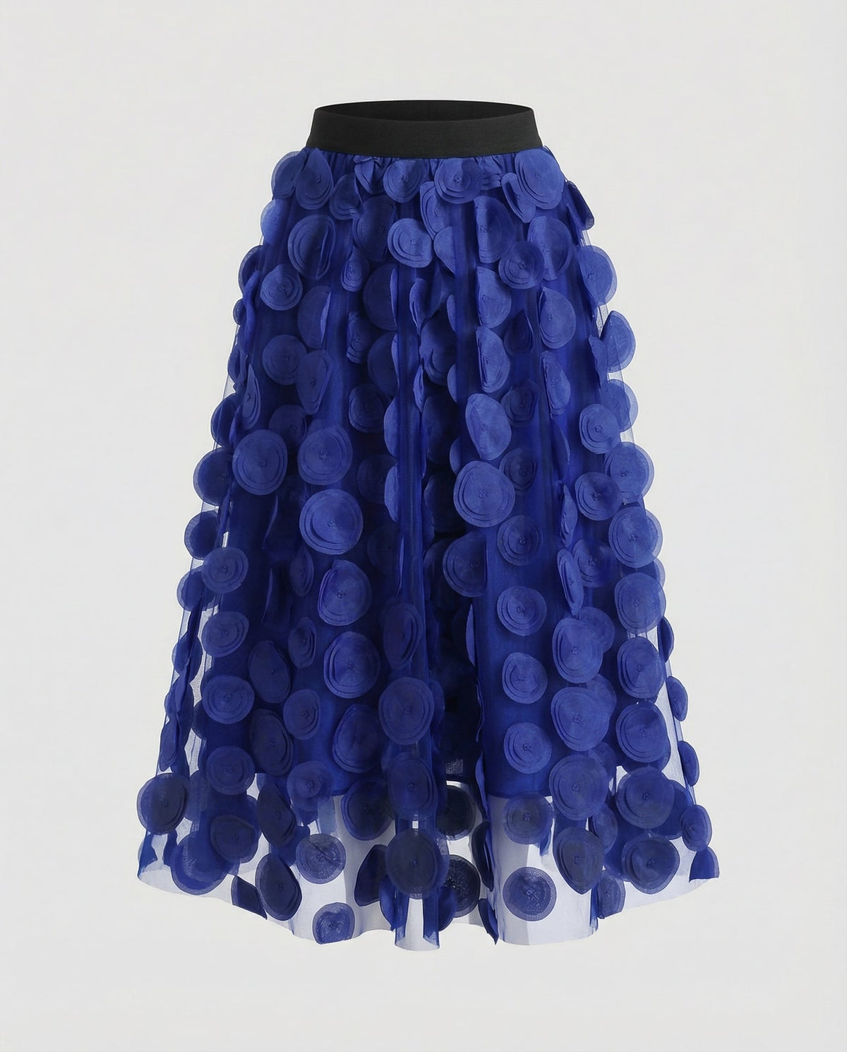Royal Blue polka dot tulle midi skirt with elastic waistband