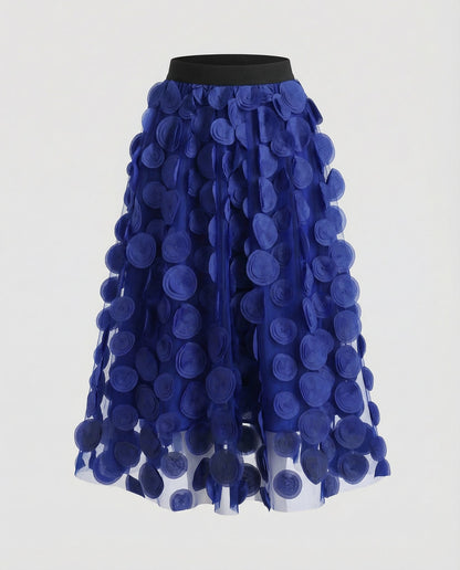 Royal Blue polka dot tulle midi skirt with elastic waistband