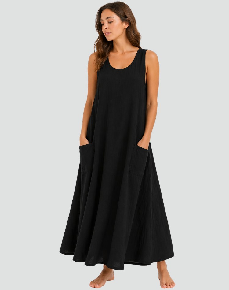 Sleeveless A-Line Maxi Dress with Pockets, Summer Dress 6