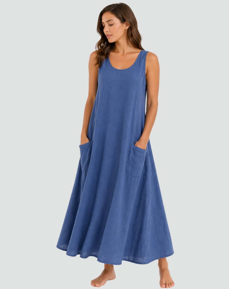 Sleeveless A-Line Maxi Dress with Pockets, Summer Dress 7