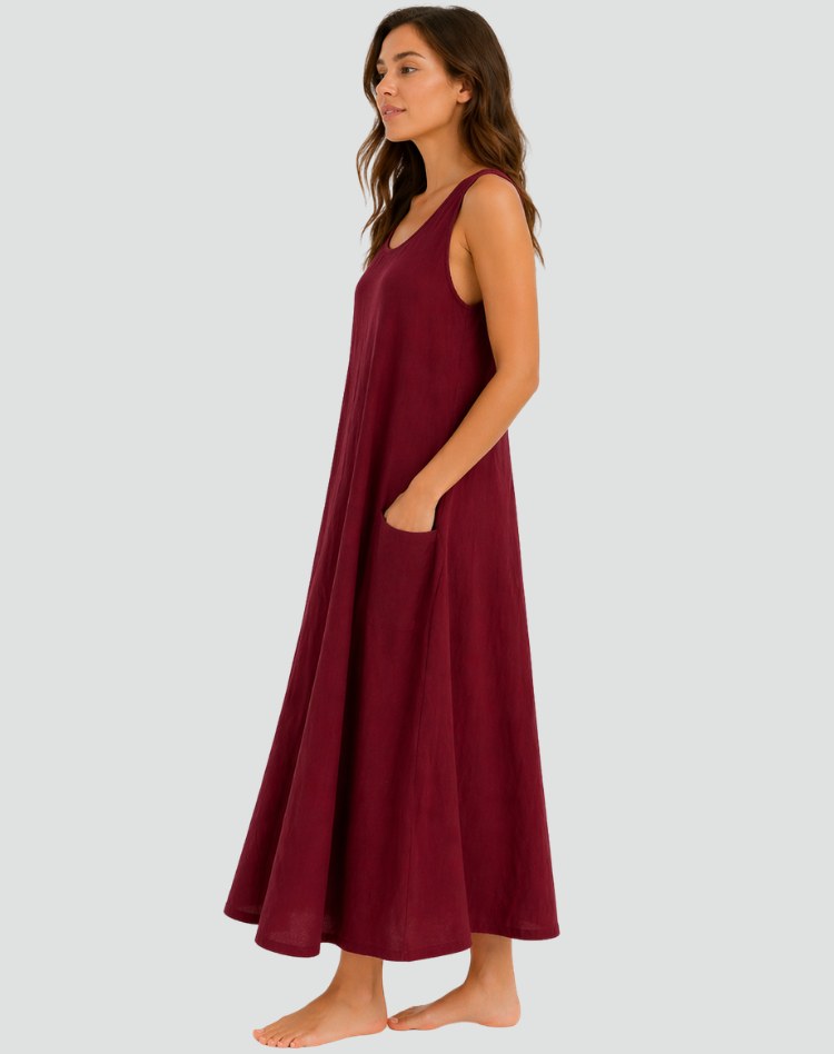 Sleeveless A-Line Maxi Dress with Pockets, Summer Dress 2