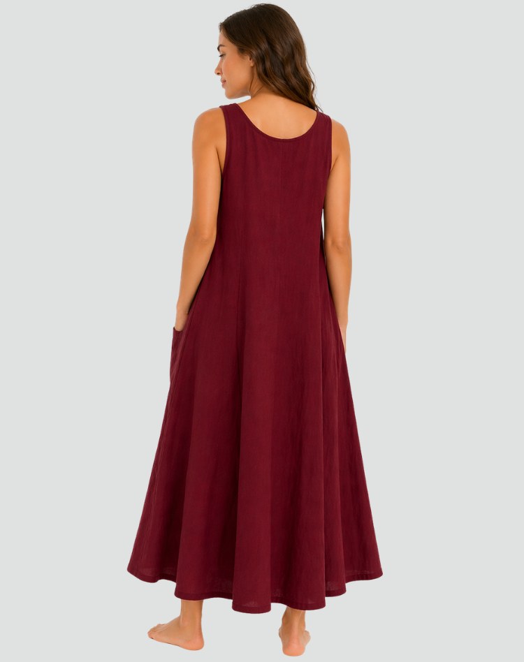 Sleeveless A-Line Maxi Dress with Pockets, Summer Dress 3