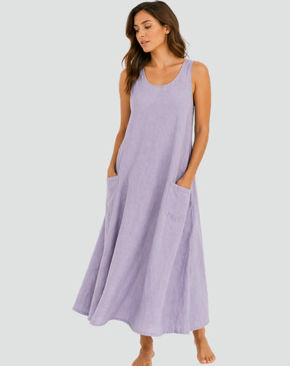 Sleeveless A-Line Maxi Dress with Pockets, Summer Dress 4