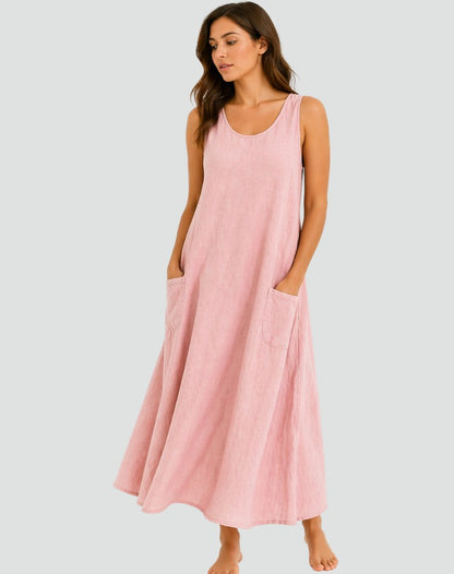 Sleeveless A-Line Maxi Dress with Pockets, Summer Dress 5