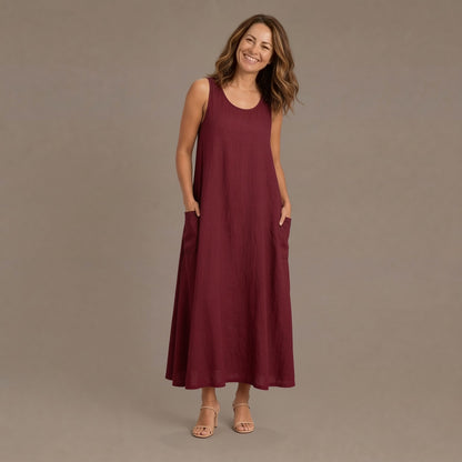 Effortless Sleeveless A-Line Maxi Summer Dress with Pockets