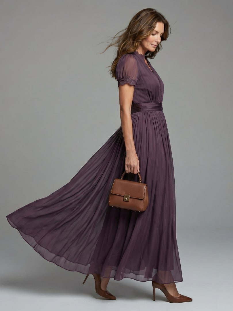 Elegant Chiffon Maxi Dress with Gathered Waist for Formal 2