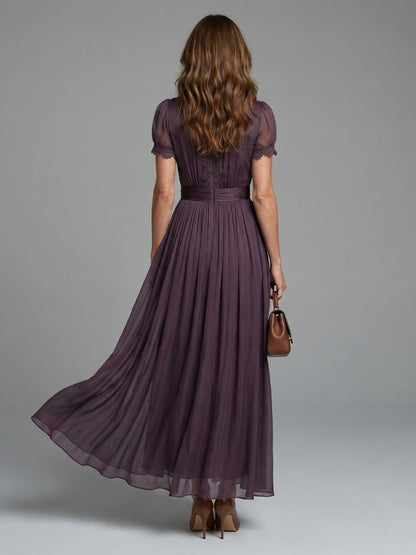 Elegant Chiffon Maxi Dress with Gathered Waist for Formal 3