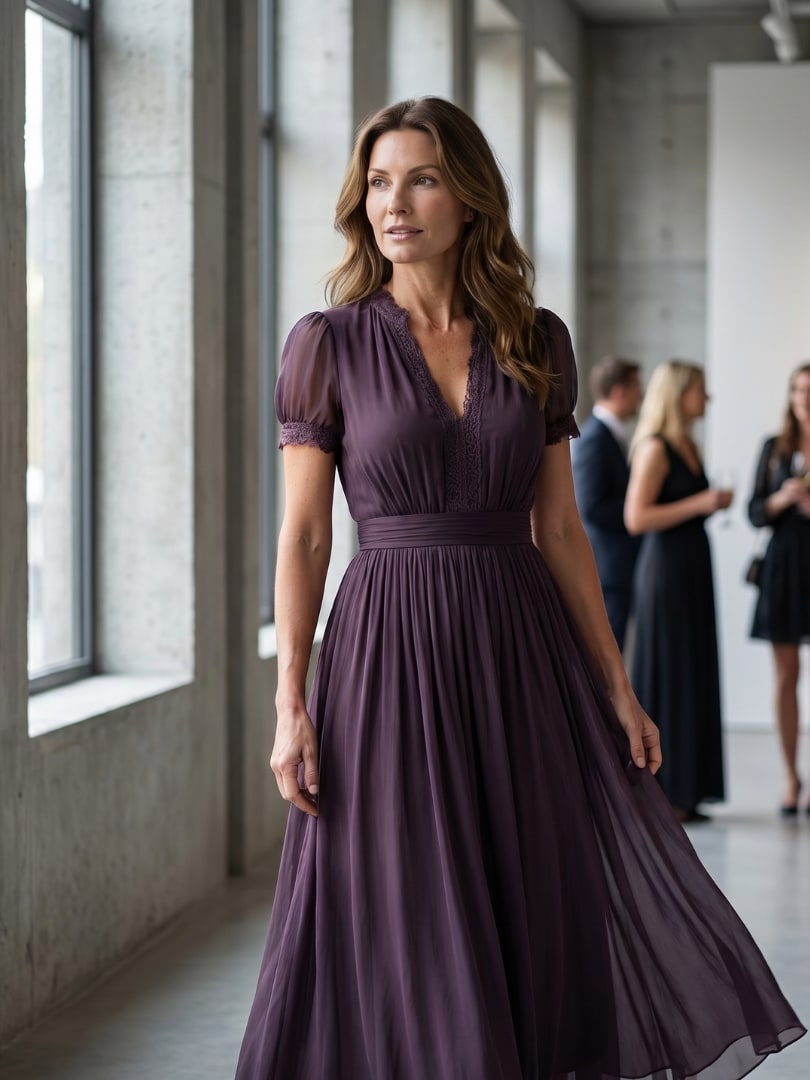 Elegant Chiffon Maxi Dress with Gathered Waist for Formal 4