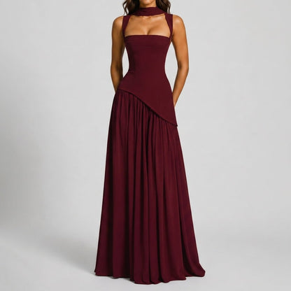 Draped Maxi Dress with Square Neck and Side Slit for Formal 3