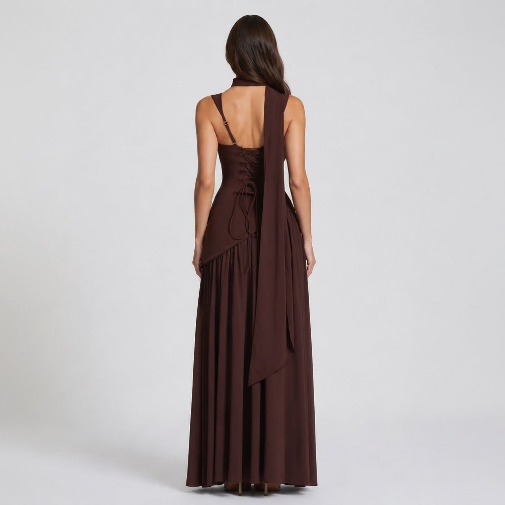 Draped Maxi Dress with Square Neck and Side Slit for Formal 6