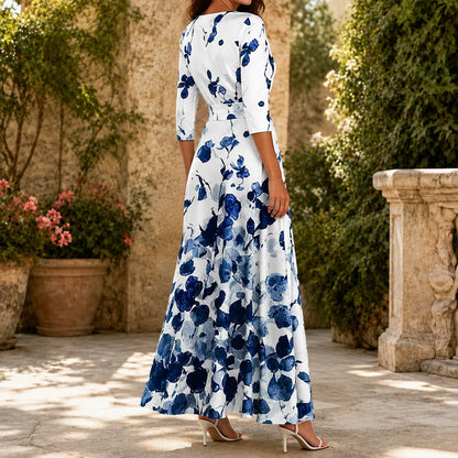 Floral Wrap Maxi Dress with 3/4 Sleeves and Defined Waist 5