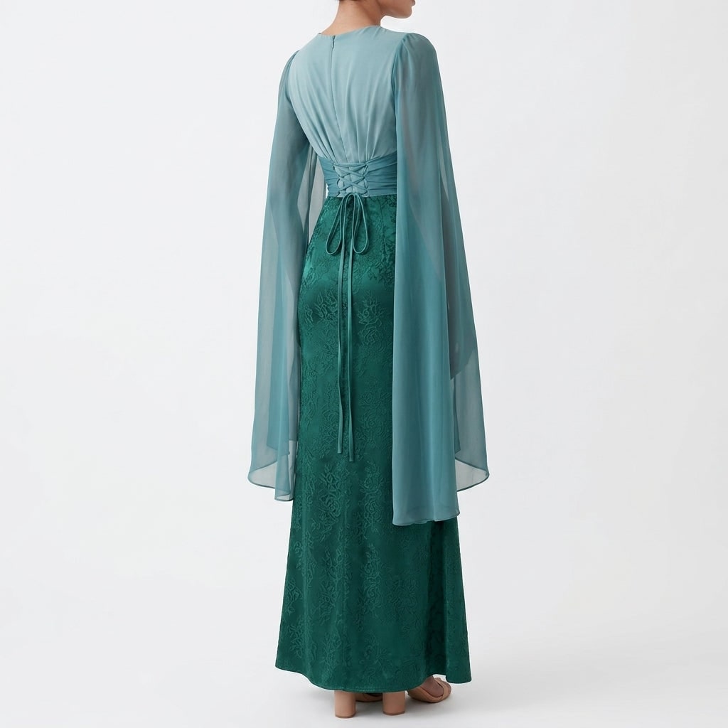 Lace Maxi Dress with Cape Sleeves and Lace-Up Back 7